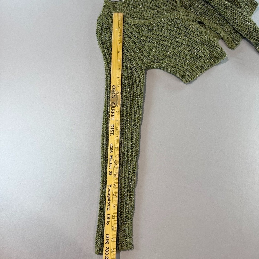Urban Outfitters Green Open Knit Cardigan S Cropped Bell Sleeve Y2K Fairy Grunge - Picture 6 of 6